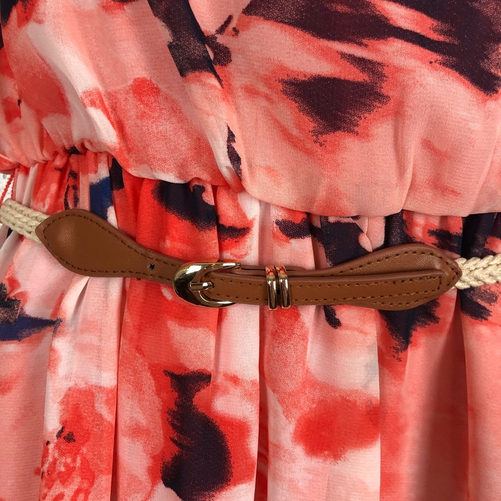 IZ BYER coral floral splatter dress rope belt Sz M - Picture 3 of 15